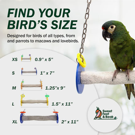 Sweet Feet and Beak Roll Bird Swing - Pumice Perch Bird Toys Trims Nails and Beaks, Safe Bird Cage Accessories for Small and Large Birds, Swinging Toys Birds Will Love, Small 7.5 Inches - Blue