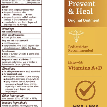 A+D Original Diaper Rash Ointment Prevents & Treats Diaper Rash, Moisturizing Skin Protectant with Vitamins A & D, Healing Skin Ointment for Dry and Cracked Skin 4oz