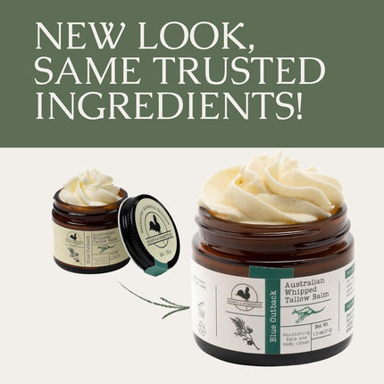 Hearth and Homestead: Handmade Blue Outback Australian Whipped Tallow Balm with Emu, Jojoba, Sandalwood, and Blue Cypress - 1.3 oz