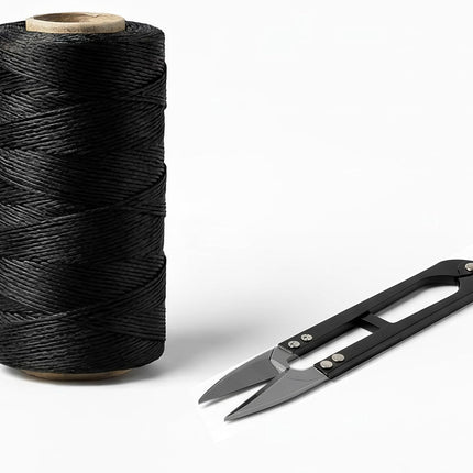 Black Waxed Twine 850 Feet with Scissors & Storage Box – Strong Polyester Cord 160 LBS for Crafts, Gardening, Fishing, Camping, DIY & Outdoor Use – 1 Roll