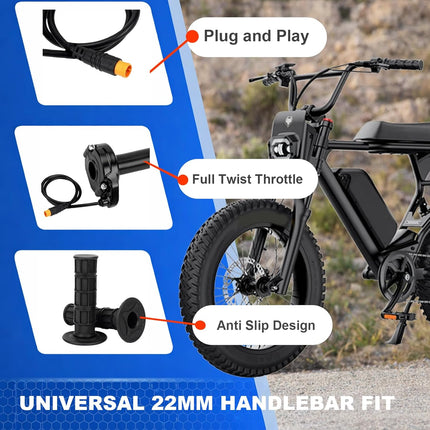 Ebike Full Twist Throttle for Macfox, 3 Pin Surron Style Throttle Grip Kit 12V-72V Compatible with HappyRun Freego Heybike Electric Dirt Bike