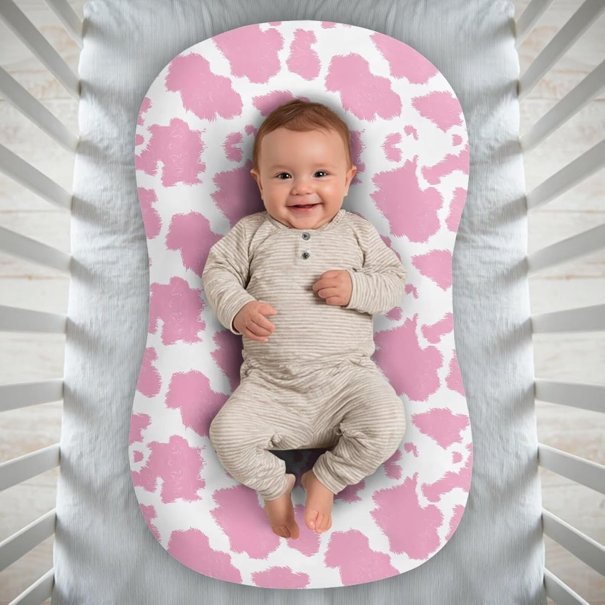 Pink Cow Print Cover for Baby Nest for Newborn & Infant Lounger Slipcover Elastic Fabric Nest Cover Fits - photo 3