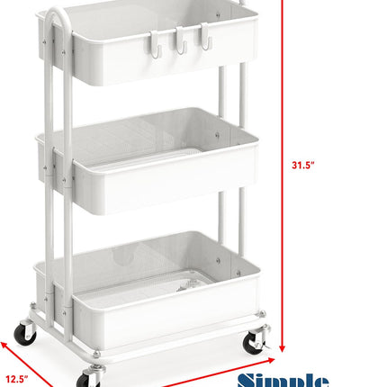 3-Tier Heavy Duty Metal Utility Rolling Cart, White - photo 2