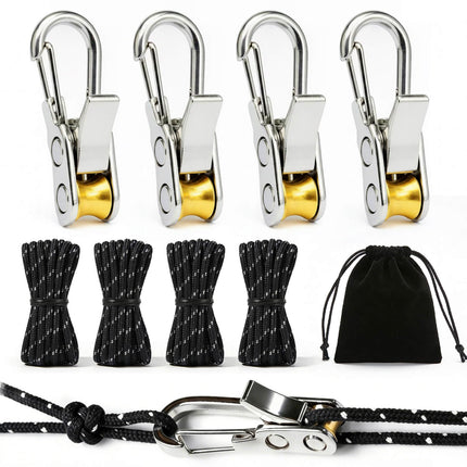 8 Pack Rope Tensioner Set with Alloy Buckles and Storage Bag, Adjustable Tie Down Ropes for Tent, Tarp, Hammock, Clothesline, Luggage & Outdoor Use (Green)