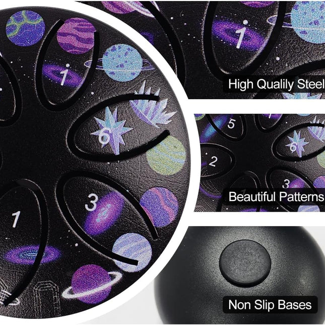 Mini Rain Drum, 3 Inches 6 Notes Portable Steel Tongue Drum with Mallet