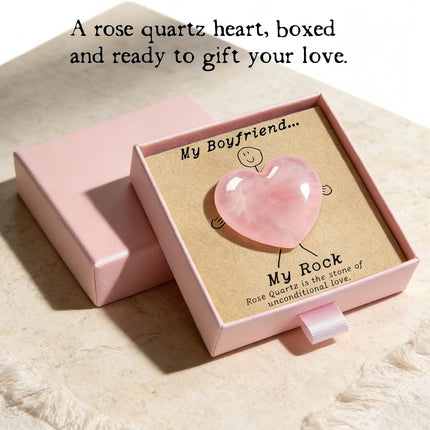 Gift for Boyfriend – My Rock Rose Quartz Heart Pocket Hug, Natural Crystal Love Stone Keepsake with Message Card & Gift Box, Love Gift from Girlfriend