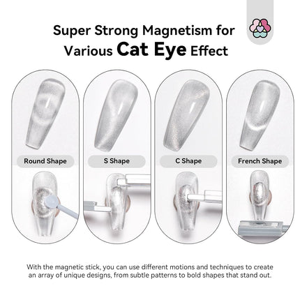 SAVILAND Cat Eye Magnet for Nails: 9PCS Cat Eye Gel Nail Polish Magnet Nail Art Tools Strong Nail Magnet Cateye Square Round Magnet Stick French Cat Eye Effect Double Ended Home DIY Salon Use