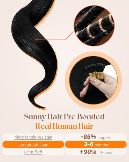 22 Inch Itip Human Hair Extensions, Black, Easy to Maintain Remy I Tip Hair, for Women with Thick Hair - photo 4