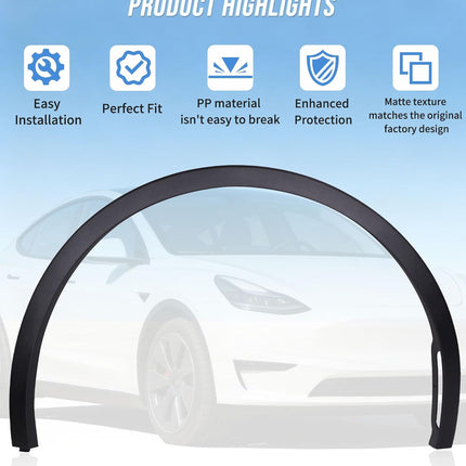 Passenger Side Front Fender Trim for Tesla Model Y 2020 2021 2022 2023 2024, Front Right Side Wheel Arch Fender Flare Molding Trim For 1494186-00-B;1494162-00-B