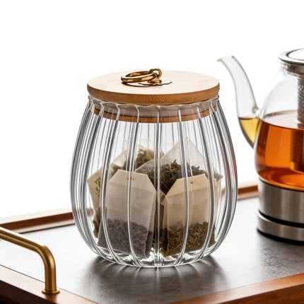 Glass Coffee Nuts Canister Airtight Jar with Bamboo Lid 23 FL OZ Small Oval