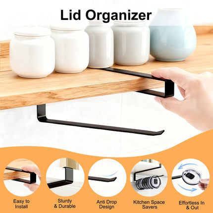 Tumbler Lid Organizer for Cabinet - Under Shelf & Behind Door Lid Holder, No-Drill Kitchen Organizer and Storage, Space Saving Rack Fits 24oz 30oz 40oz Water Bottle Tumbler Lids