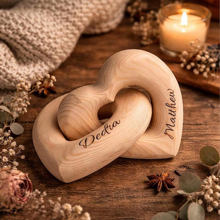 Personalized Romantic Interlocking Wood Hearts - Custom Couple Names Valentine's Anniversary Wedding Gift - Handcrafted Home Decor