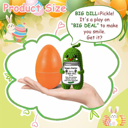 MAMAGIFTREE Easter Basket Stuffers Essentials for Teens Boys Girls Adults Toddler,Easter Gifts Eggs Fillers，Handmade Pickle Crochet Plush Doll with an Egg, Cute Easter Decorations
