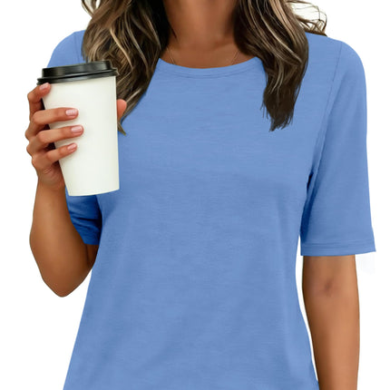 Womens Half Sleeve Tops Crewneck Shirts Basic Fit Work Tee