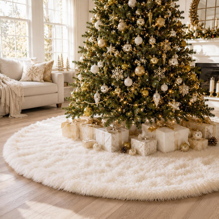 Christmas Tree Skirt, 48 Inch White Soft Faux Fur Tree Skirts Plush Christmas Decorations, White Ornaments Christmas Tree Skirts Xmas Decorations Indoor Holiday Party Decor