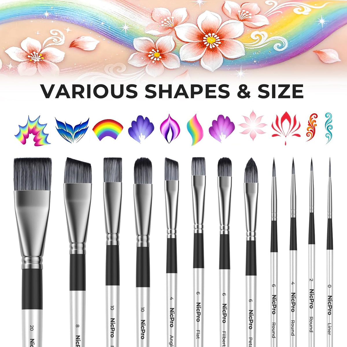 12pcs Face Paint Brushes Set with 9 Sponges Set, Professional Paint Brushes for Face Painting, Body - photo 3