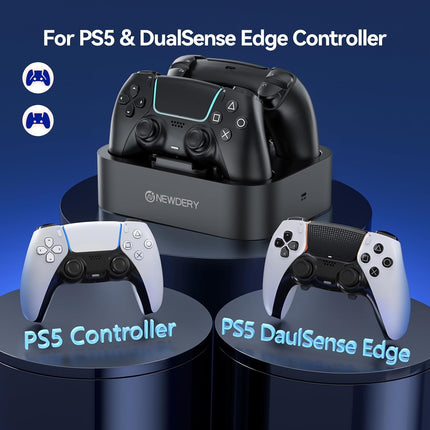 Controller Charger Station for PS5 Compatible with Dualsense Edge, Fast Charging Dock Stand with Cable, Dual Controller Charging Station for PlayStation 5 & for DualSense Edge
