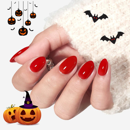 Dark Red Short Fall Press On Nails, Oval Fake Nails