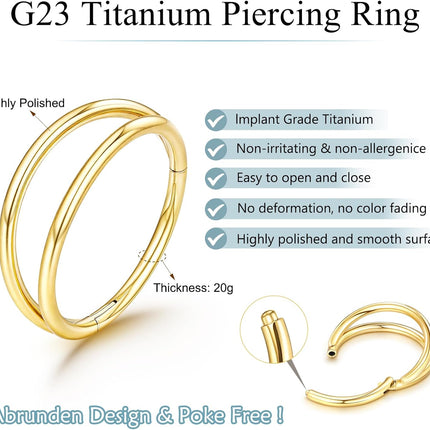 Titanium Double Hoop Nose Ring 20G 18G Gold Silver Black Nose Rings Hoops for Women Men Hypoallergenic 6mm 7mm 8mm 9mm Nose Nostril Septum Cartilage Helix Daith Conch Rock Piercing Jewelry