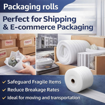 Pangda 1/8" Thick EPE Foam Roll 12" x 131' Packaging Foam Roll Protective Cushion Material for Fragile Items Moving, Storage, Packing and Shipping, Non-abrasive Moisture Repellent