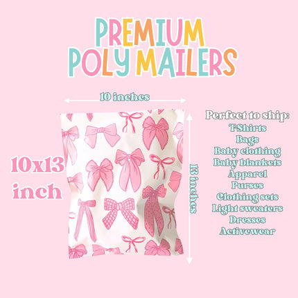 6x9 Colourful and Stylish 100 Pack Poly Mailer Bags with Unique Designs | Waterproof, Tear-Resistant, Durable Shipping Bags Ideal for Gifts, Small Businesses, and Secure Packaging | Ribbon Bow