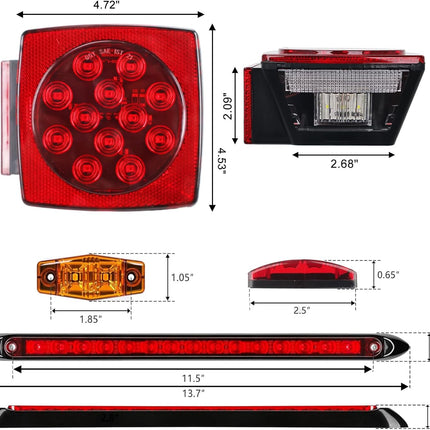LED Trailer Light Kit, IP67 Submersible Trailer Lights 12V DOT, Stop/Tail/Turn Boat Trailer Lights with 13.7" ID Bar, 6 Marker Lights, 25 ft Protective Wiring Harness, License Plate Bracket