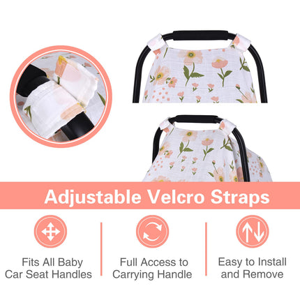 Muslin Car Seat Cover for Babies, Metplus Breathable Infant Carseat Cover Lightweight Baby Carrier Cover for Girls Boys, Fit Spring Summer/Hot Days/Warm Weather, Pink Floral