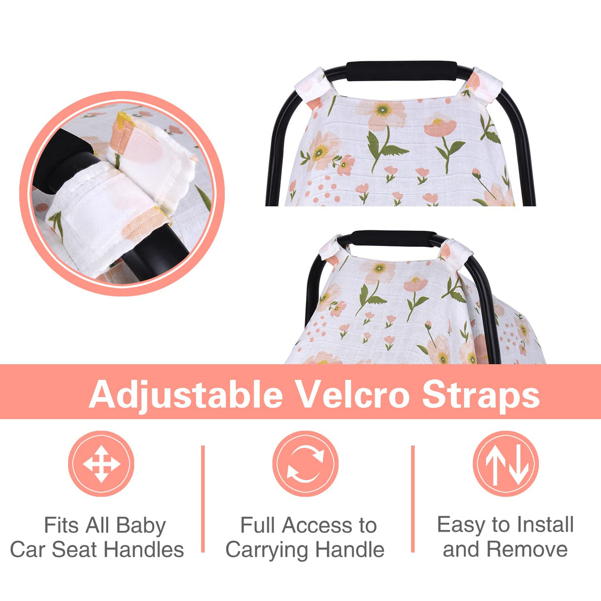 Pink Floral Muslin Car Seat Cover for Babies - photo 2