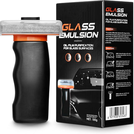 Glass Oil Film Remover for Car Windshield, Handheld Roll-On Glass Emulsion Cleaner with cleaning board, Removes Stubborn Oil Film & Grime for Improved Windshield Clarity for Safe Driving (3.38oz)