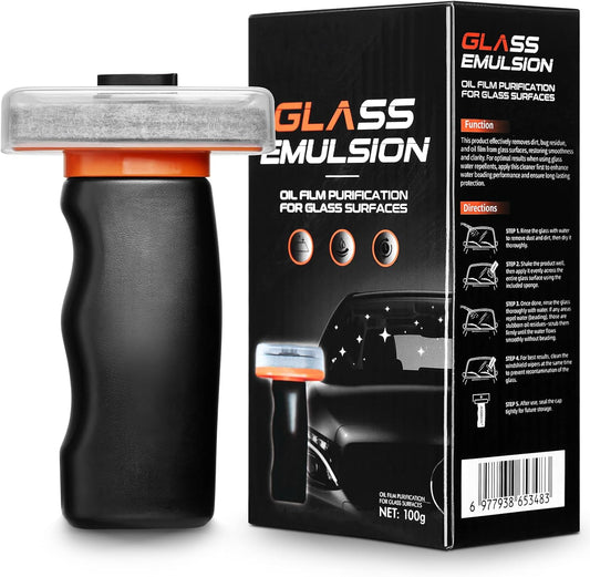 Glass Oil Film Remover for Car Windshield, Handheld Roll-On Glass Emulsion Cleaner with cleaning board, Removes