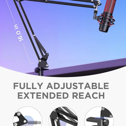 InnoGear Boom Arm Microphone Mic Stand for Blue Yeti HyperX QuadCast SoloCast Snowball Fifine Shure SM7B and Other Mic, Extended Mic Arm (Black)