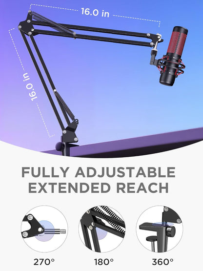 Boom Arm Microphone Mic Stand for Blue Yeti HyperX QuadCast SoloCast Snowball Fifine Shure SM7B and - photo 4