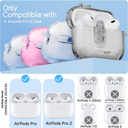 Clear Case for Airpods Pro 2 Case Cover with Safety Lock,Soft TPU Cover with Phone Stand & Cleaning Kit,Cute Bling Keychain for Women Girls-Clear Black