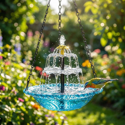 Solar Cascade Hanging Bird Bath Fountain, New Hanging Bird Bath with Flowing Water, Bird Bath Fountain Decorative Garden Yard Patio for Outdoor (Blue)