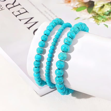 3Pcs Healing Crystal Turquoise Bracelets for Women Men 8mm 6mm 4mm Natural Stone Beaded Stretch Bracelet Jewelry Gifts for Women Girl