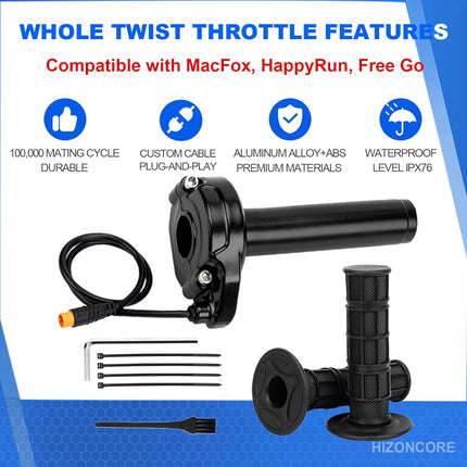 Ebike Full Twist Throttle for Macfox, 3 Pin Surron Style Throttle Grip Kit 12V-72V Compatible with HappyRun Freego Heybike Electric Dirt Bike