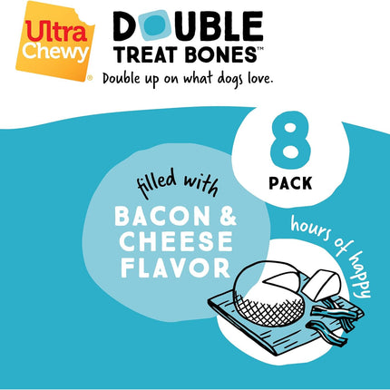 Ultra Chewy Double Treat Bones: Long-Lasting Dog Treats Made in USA for Large and Small Breeds, Highly Digestible, Ideal for Aggressive Chewers (Bacon & Cheese, 24 Count)