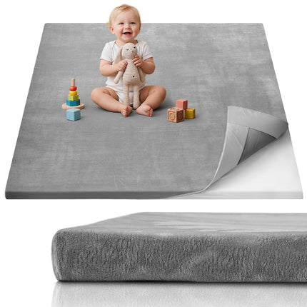 Mat de juego para bebé de 1.3" de grosor, mat para corral de 71x59 con funda desmontable y lavable, alfombra grande para piso, cojín de espuma y base antideslizante para niños, bebés, gris claro