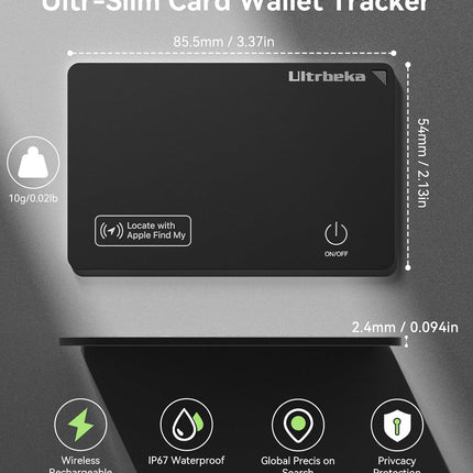 Ultrbeka Ultra-Thin Wallet Tracker Card, Rechargeable 0.094in IP68 Waterproof Bluetooth Tracker for Wallets, Passport, Work with Apple Find My, Card Locator [Apple MFi Certified] iOS Only