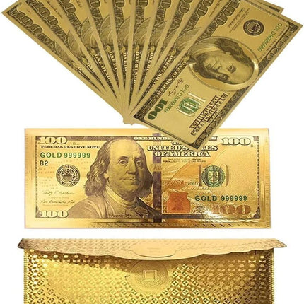 10pcs Business Money Envelopes+10pc Bills Card Gift Gold Foil Plated Bills for Cash Gifts