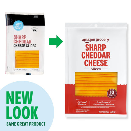 Amazon Grocery, Sharp Cheddar Cheese, Sliced, 8 Oz, 10 Slices