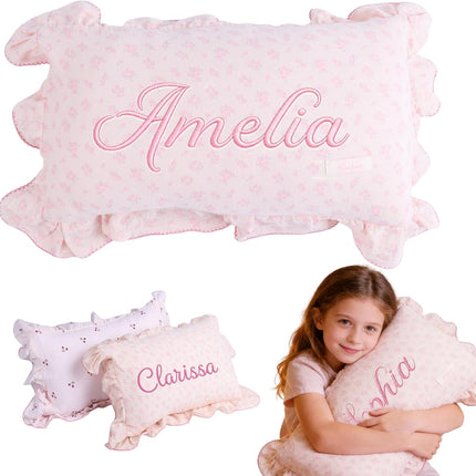 Personalized Embroidered Muslin Toddler Pillowcase with Name, Custom 100% Cotton Ruffle Edge Baby Pillows Cover, Monogram Soft Pillow Case 12"x20" with Envelope Closure Gifts for Kids Boy Girls