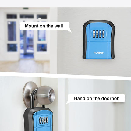 Puroma Key Lock Box, Portable Combination Lockbox Wall-Mounted Key Storage Box for House Keys, Resettable Code Safe Security Lock Box for Home, Office, Apartment Spare Key Storage (1 Pack, Blue)