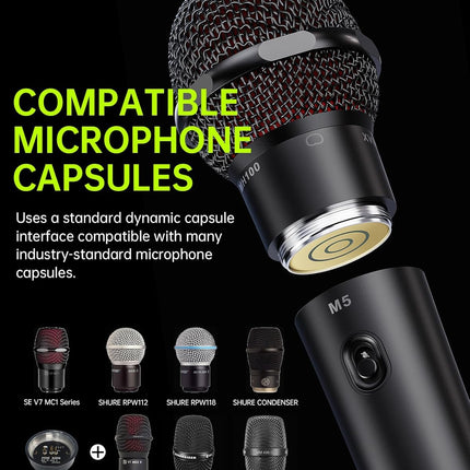 Xvive M5 Handheld Compact Wireless Microphone System, 5.8GHz Wireless XLR Transmitter and Handheld Mic Receiver, 24-bit/48kHz Clear Audio,10H Rechargeable Battery, for Karaoke,Singing, DJ, Church