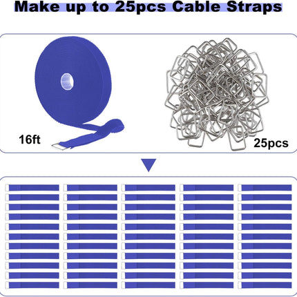 YMCRLUX 1"x16ft Hook and Loop Straps with 25 Metal Buckles, Adjustable Fastening Cable Straps, Cut-to-Length Cinch Strap, Reusable Nylon Securing Cord Ties for Organizer or Storage, 1 inch Wide,Blue