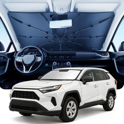 Umbrella Windshield Sun Shade for Car & SUV, Car Sunshade for Front Windshield [Nano Ice-Crystal Coatings] UPF50+ Heat & UV Block, Protect Interior & Keep Cooler Universal for Most of Sedan & SUV