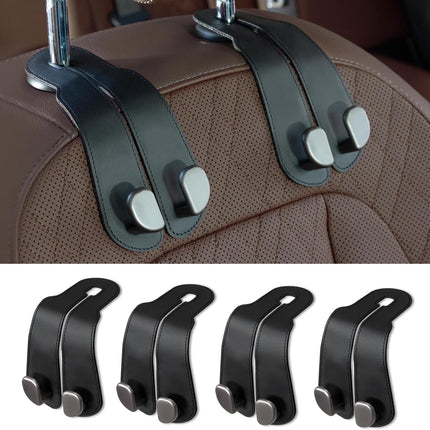 CoBak Purse Hook for Car - Universal Premium Stitched Leather and Aluminum-Magnesium Alloy Double Car Seat Back Storage Hook for Purses, Handbags, Bags (4 Pack),Black