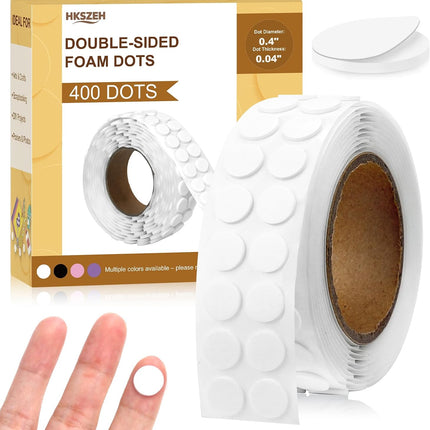 400 PCS 1mm Double Sided Foam Dots, White 0.4 Inch Round Adhesive Foam Mounts
