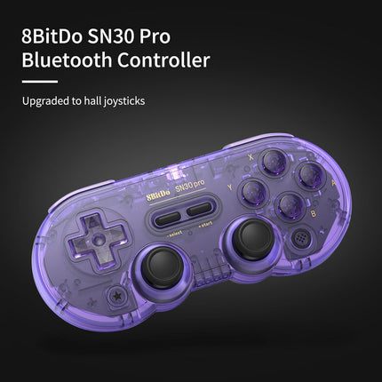 AKNES 8Bitdo SN30 Pro Wireless Bluetooth Controller, Hall Effect Joystick, with Rumble Vibration USB-C Cable Gamepad Compatible with Switch/Switch 2,Windows, Mac OS, Android, Steam - Crystal Purple