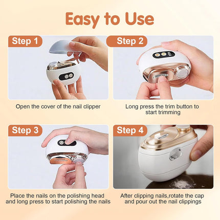 Electric Nail Clipper, 3 Speed Electric Nail Clippers for Seniors & Adults, Baby Electric Nail Trimmer with Display Screen, LED Light & Clip Storage, Automatic Nail Clipper for Fingernail (White)